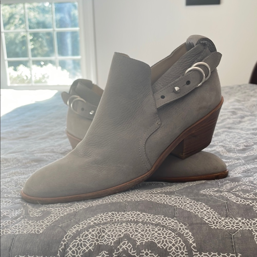rag & bone Light Gray Suede Ankle Booties with Stacked Heel